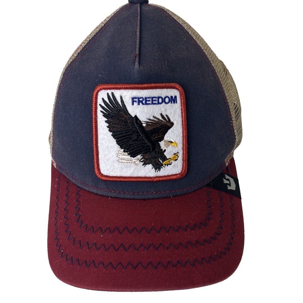 Goorin Bros The Farm Trucker Freedom Bald Eagle Snapback Navy Red Mesh Hat Cap